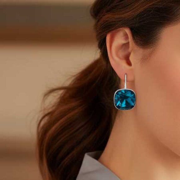 2/$40 Ladies Blue Platinum Earrings - Picture 2 of 9